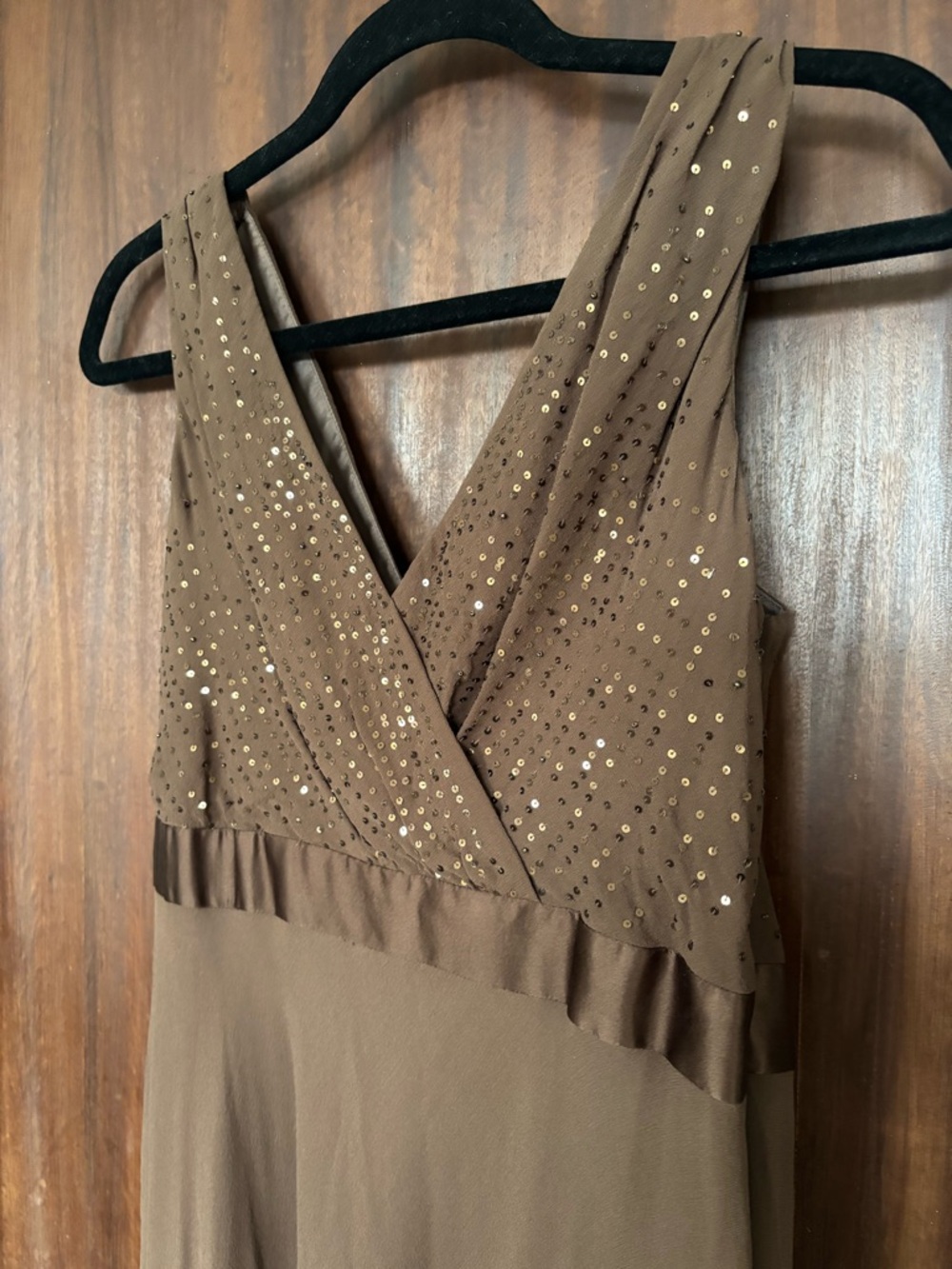 Jones New York silk Brown Beaded V-Neck Midi dress